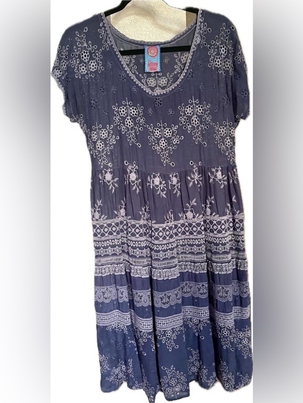Johnny Was Gray Onyx Bohemian Crochet Embroidery Midi Dress